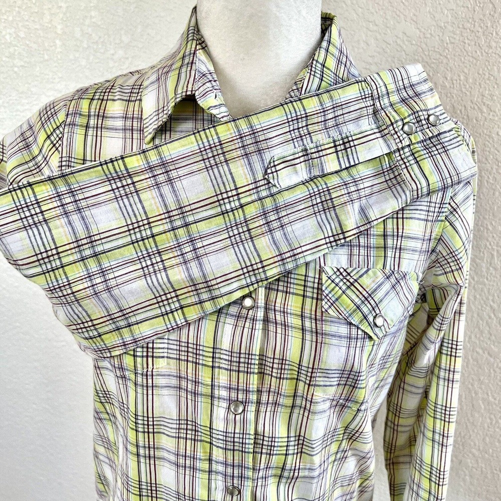 Wrangler Western Wrancher Women Small Pearl Snap Shirt Green Plaid Long Sleeve - Picture 4 of 11